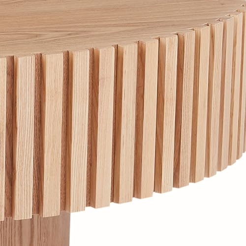 Walnut Wood Round Drum Coffee Table with Vertical Texture Z1778