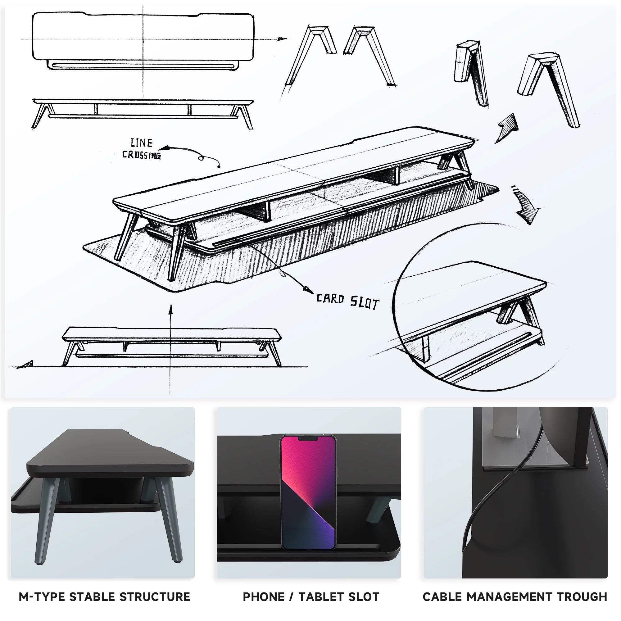 Monitor Stand Riser for 2 Monitors, 42.5 Inch Desk Shelf with Storage Organizer k7p