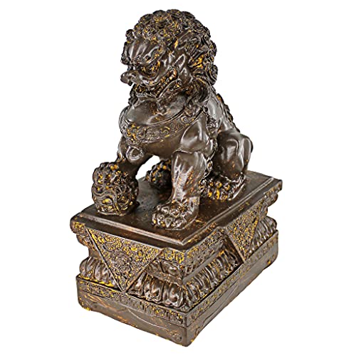 Chinese Guardian Lion Foo Dog Statues Set of Two 9 Inch Bronze Finish k7