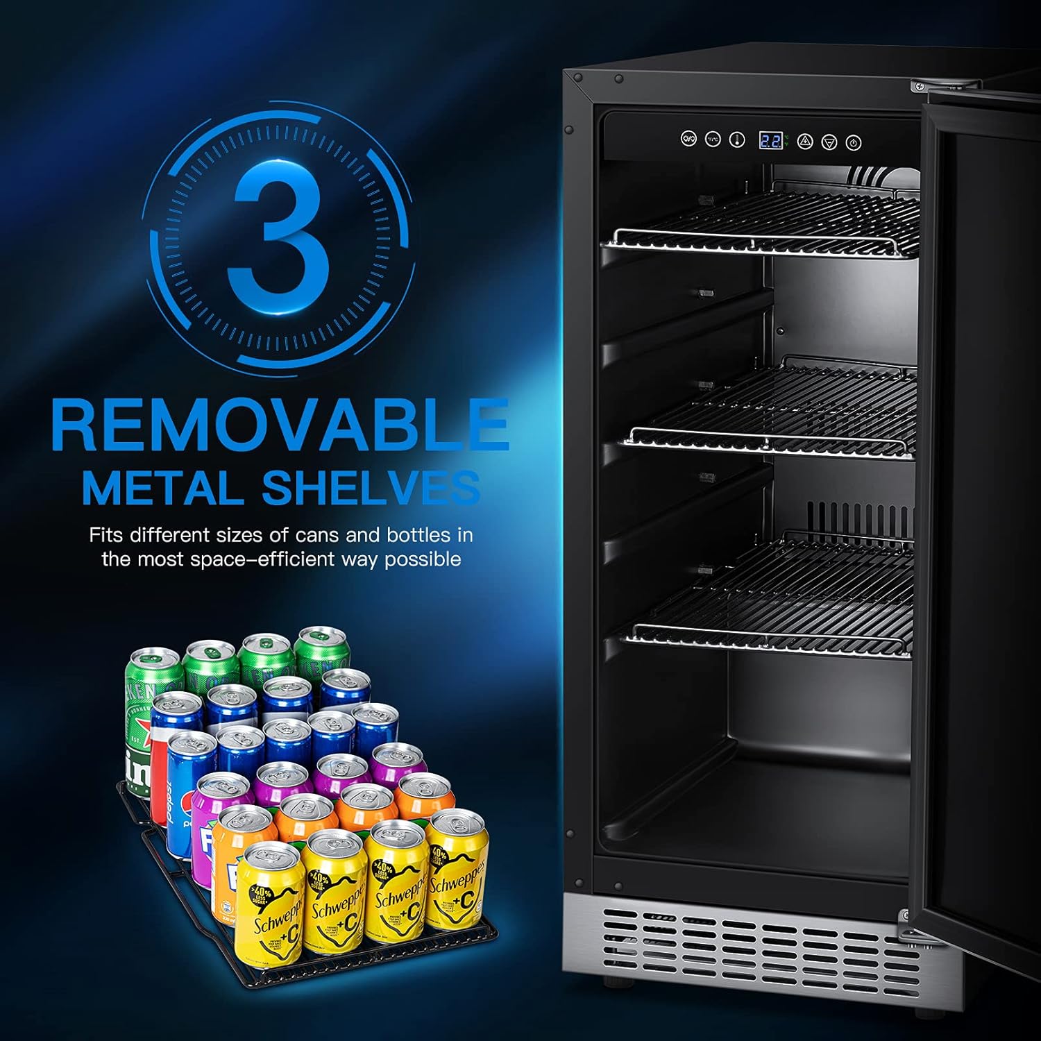Beverage Cooler 24 Inch, Built-in Refrigerator 180 Cans, Stainless Steel Under Counter Fridge a7