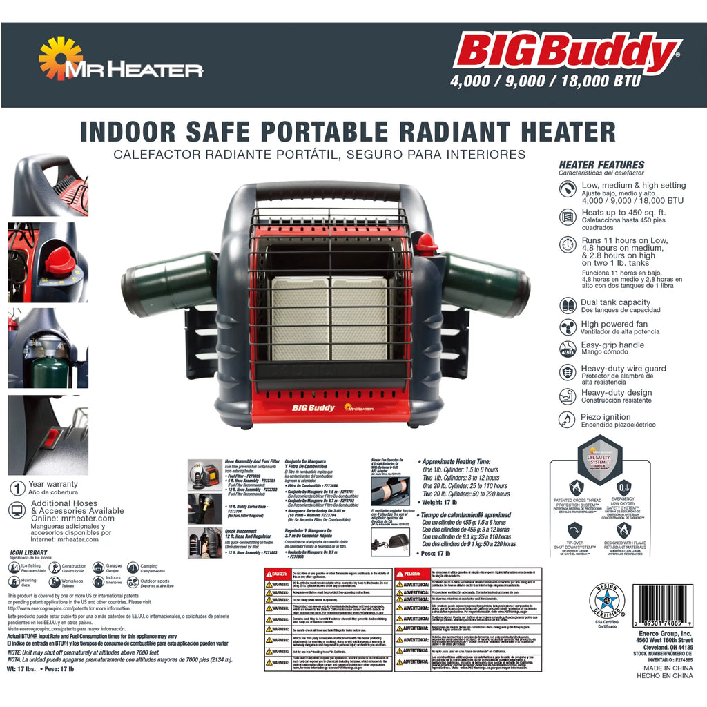 Mr. Heater Big Buddy Portable LP Gas Heater, 3 Heat Settings Q42715