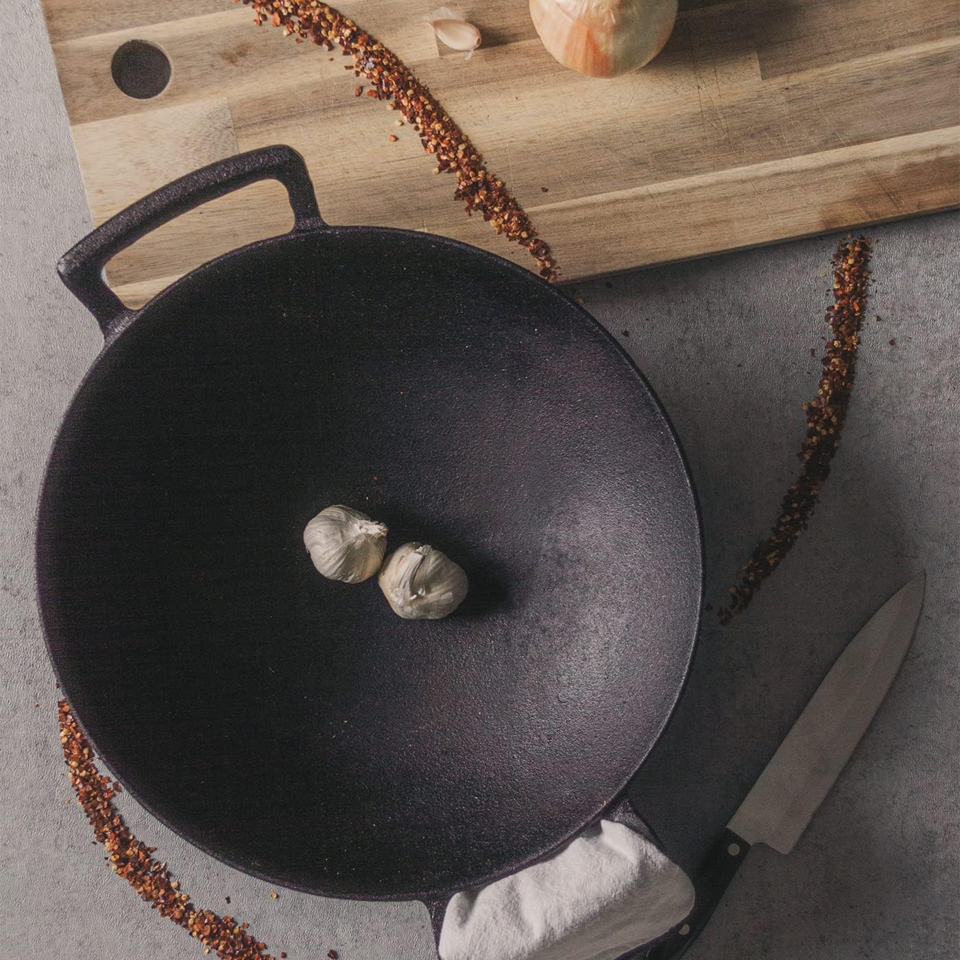 Backcountry Iron 14 inch Cast Iron Wok with Flat Base and Handles W762060