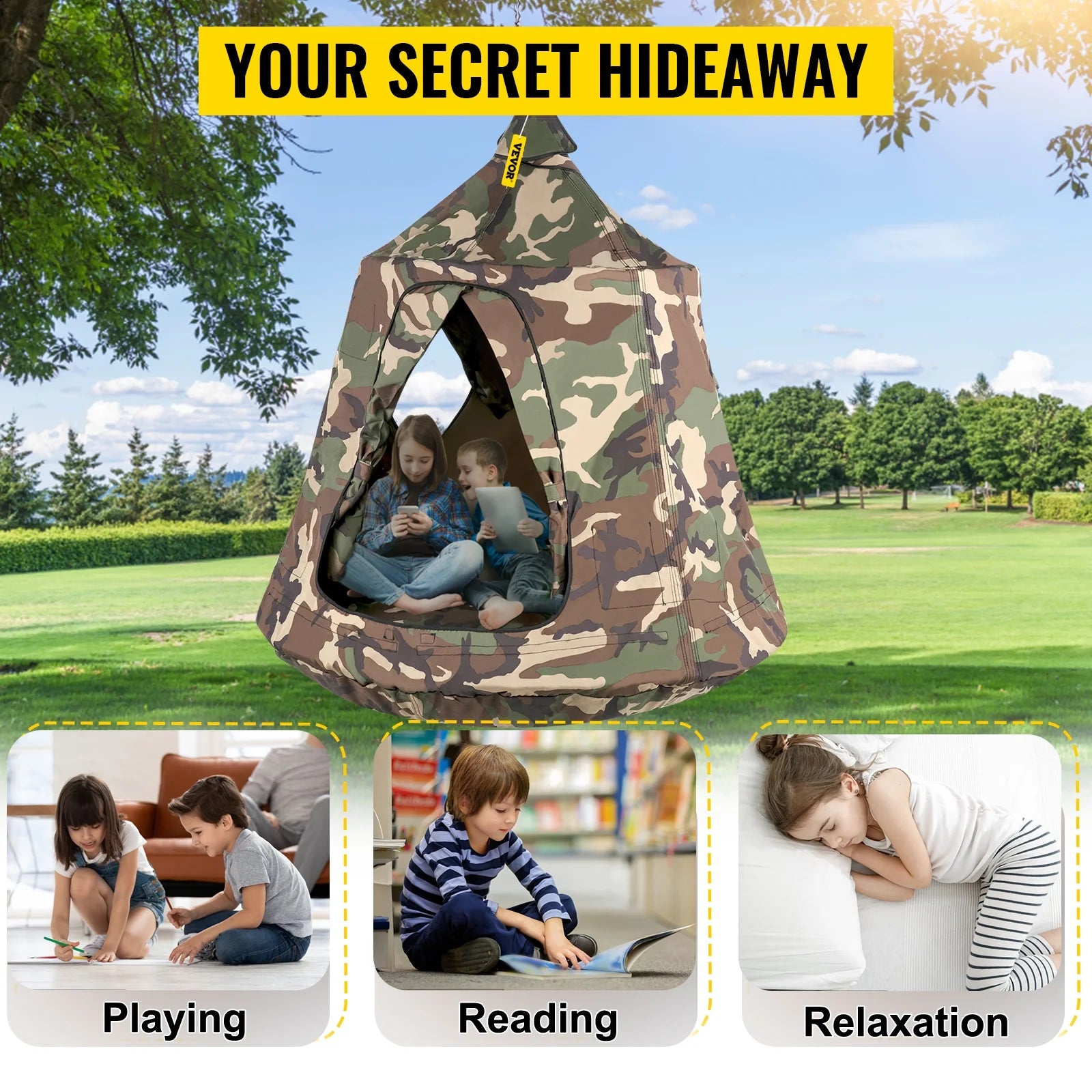 VEVORbrand Hanging Tree Tent, Max 440 lbs, with LED Rainbow Lights, Indoor Outdoor O111082
