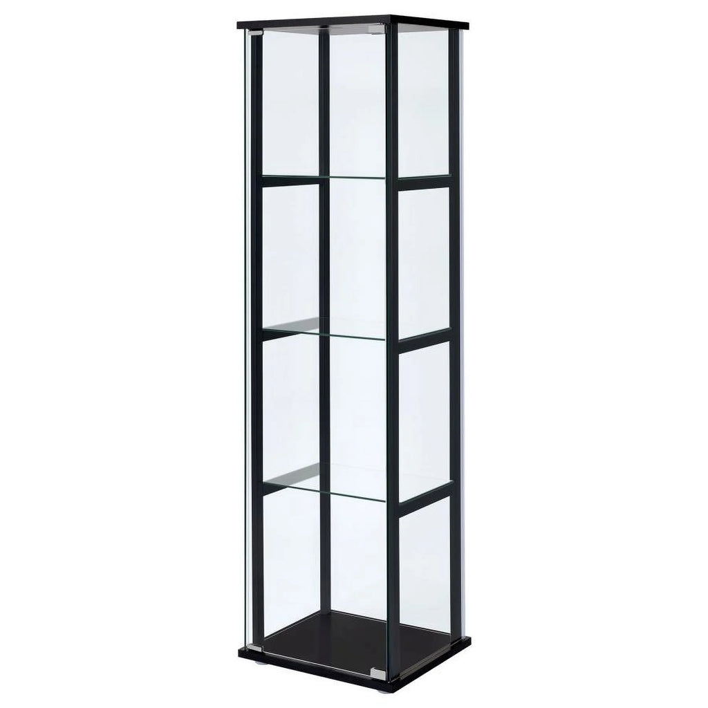 Black Wood Glass 4 Shelf Curio Display Cabinet N312339