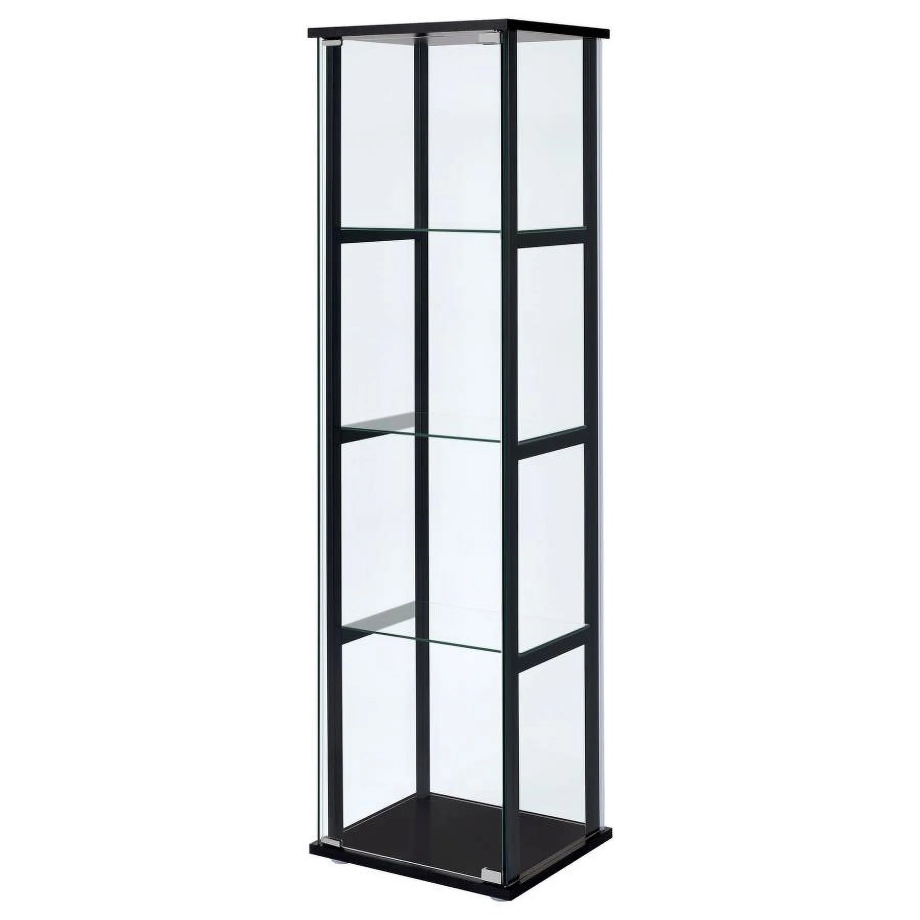 Black Wood Glass 4 Shelf Curio Display Cabinet N312339