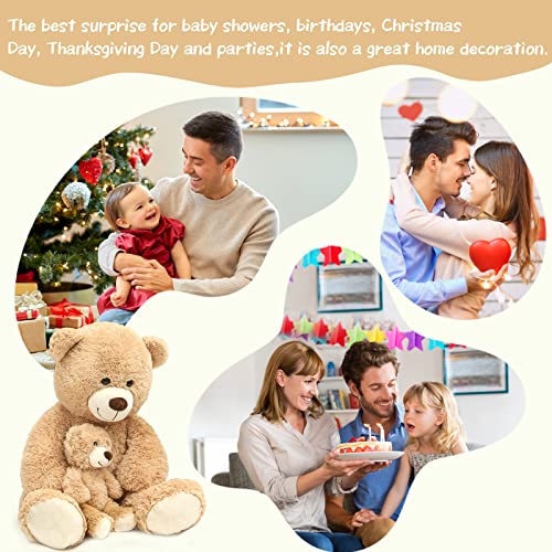 MorisMos Giant 4 Feet Teddy Bear Stuffed Animal with Baby Bear Plush, Brown S619142