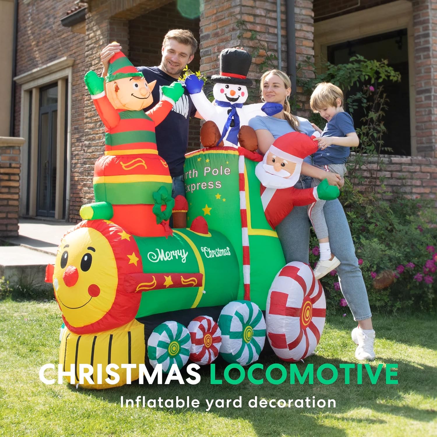 Christmas Inflatable Santa Train with Elf Snowman LED Outdoor Decor k7m