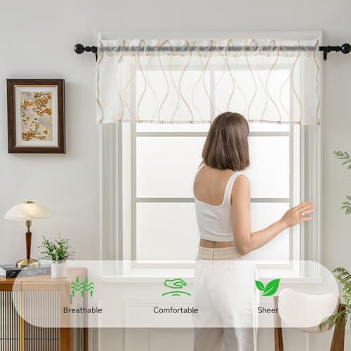 Sheer Voile Curtain Valance for Living Room Bedroom Window, White, 52x18 Inch, 1 Panel X1240