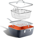 Gotham Steel Nonstick Square Deep Frying Pan, 9.5” Large Cooking Pan with Ceramic Nonstick Coating, 4 Pc Titanium Ceramic with Lid, Basket & Steamer Tray, Dishwasher Safe
