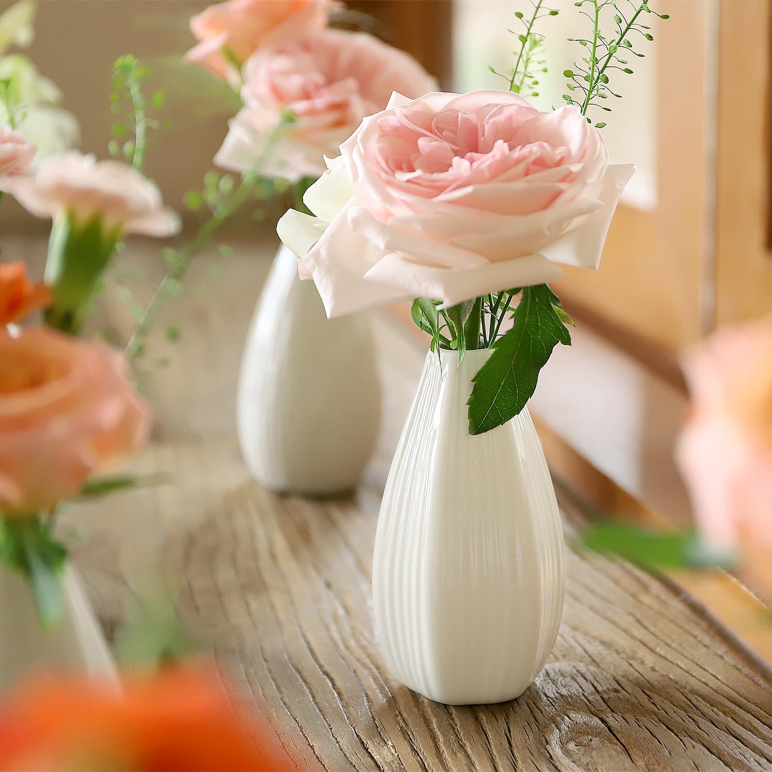 Mini Ceramic Vase Set of 10 - 4 inch White Bud Vases for Home Decor F307
