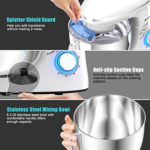 COSTWAY Stand Mixer, 660W 6-Speed Electric Kitchen Mixer with 6.3-Quart Stainless Steel Bowl T80759