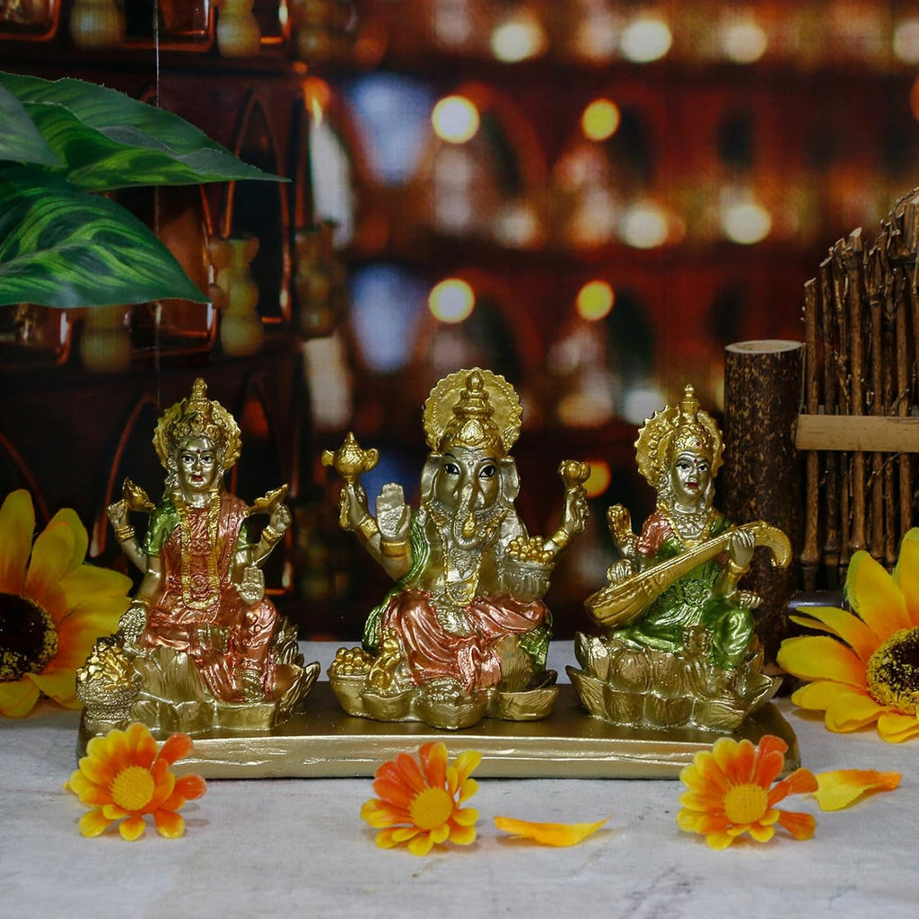 Hindu Gods Lakshmi Ganesha Saraswati Statue for Home Temple Pooja Decor a7