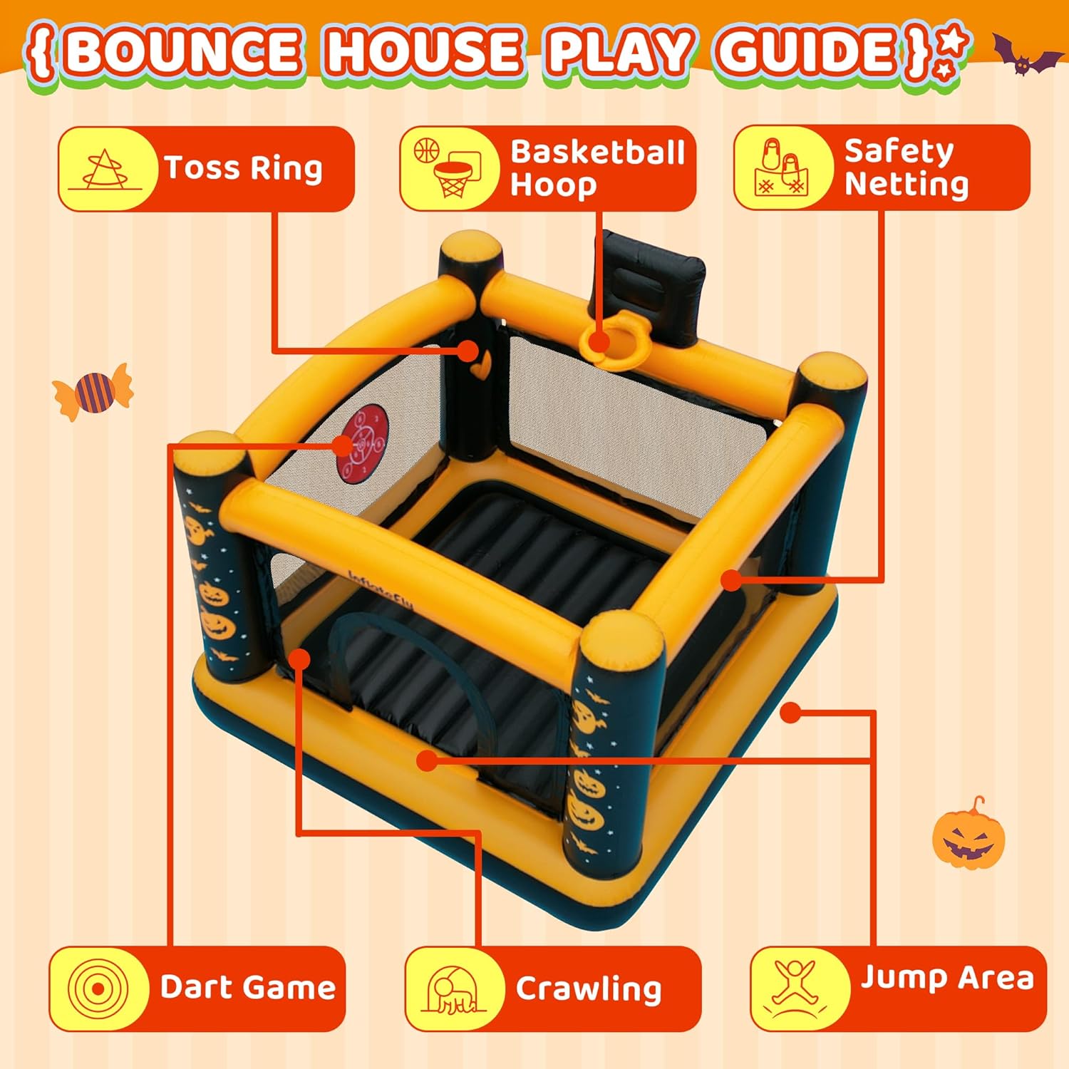 Inflatable Bounce House for Toddlers with Ball Pit and Basketball Hoop U4555