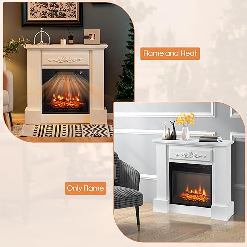 SAFSTAR 32 Inch Electric Fireplace with Mantel, Remote Control, Brown U550