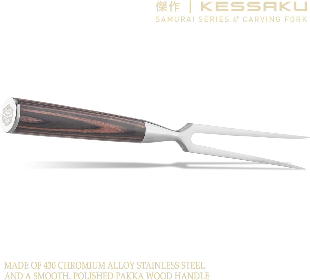 Samurai Series 12-Inch Carving Knife & 6-Inch Meat Fork Set with Pakkawood Handle W5538
