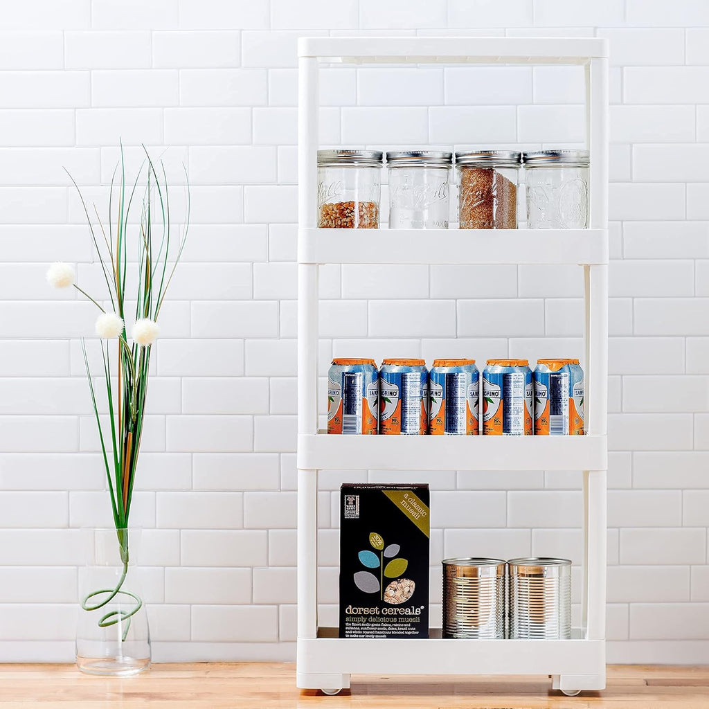 Slim Rolling Cart Trolley 4-Tier Narrow Storage Shelf White Z663