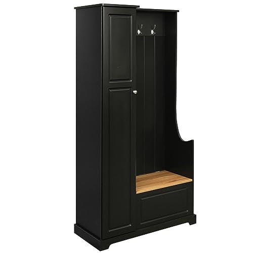 Hall Tree with Flip-Up Bench and Coat Rack, Black F8511