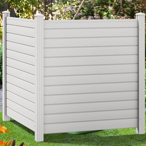 YITAHOME 50"W X 50"H Air Conditioner Fence Privacy Screen with Metal Stakes, Outdoor Trash Can Enclosure, Vinyl Pool Equipment Enclosure (2 Panels)
