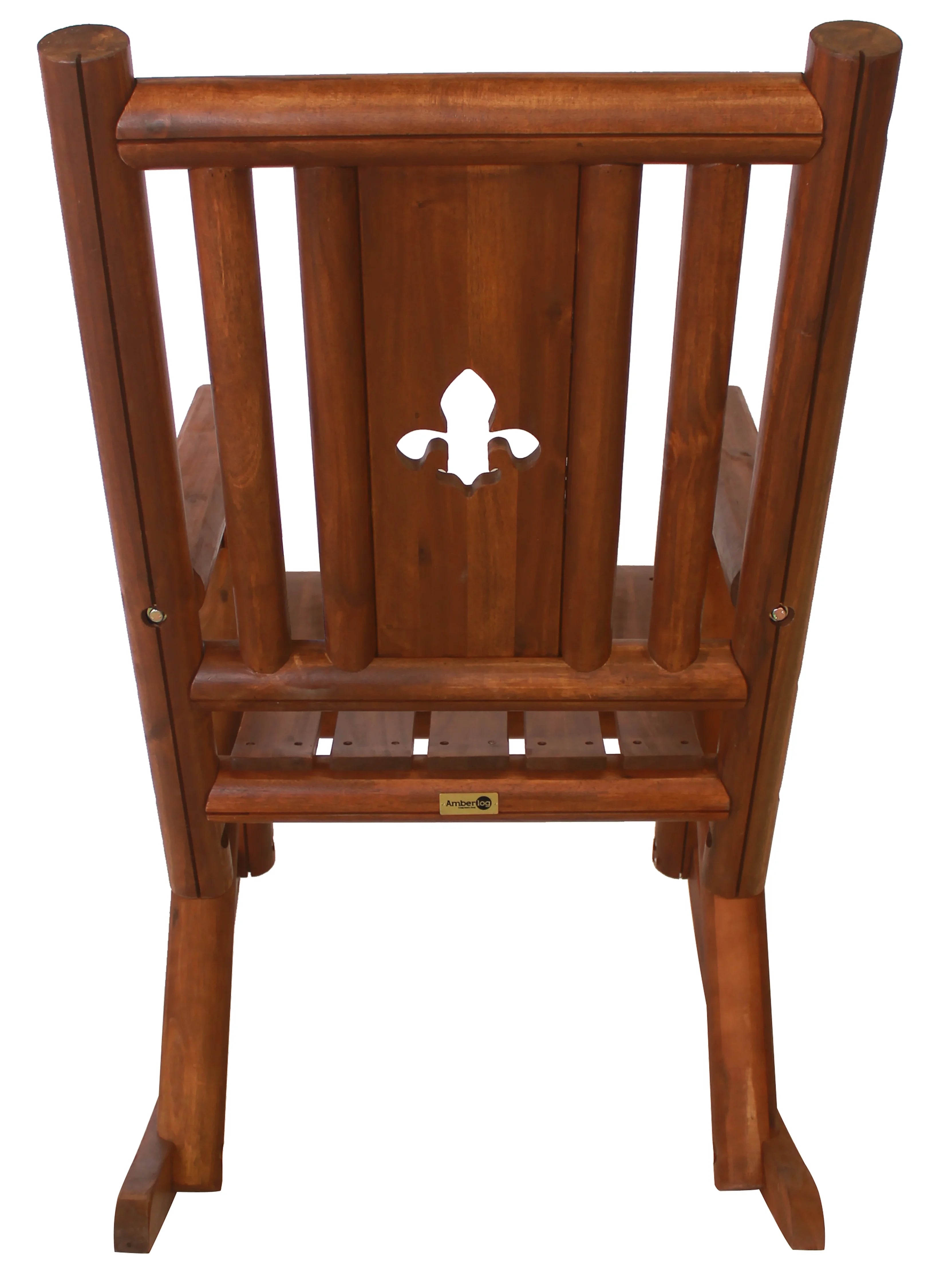 Leigh Country TX 36003 Amber-Log Fleur-De-Lis Wood Patio Rocking Chair, Brown G830203