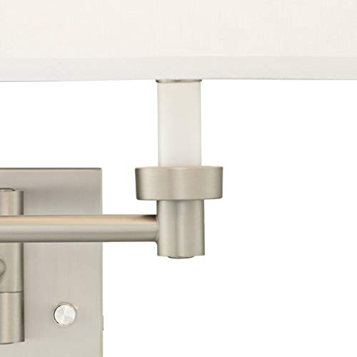 Possini Euro Design Swing Arm Wall Lamp Brushed Nickel Dimmable White Linen Shade Z78709