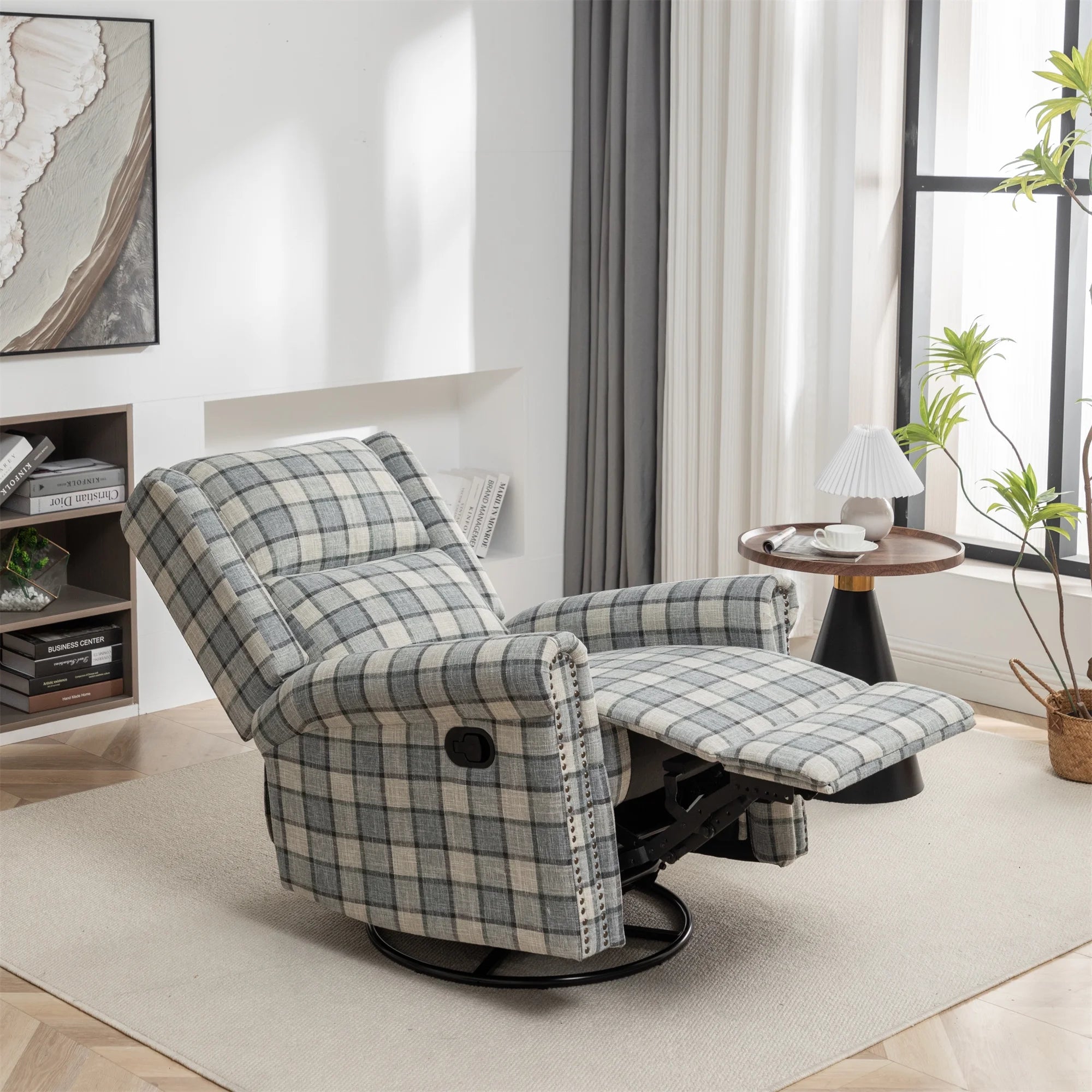 Swivel Rocker Recliner Chair with Padded Seat, Green E134