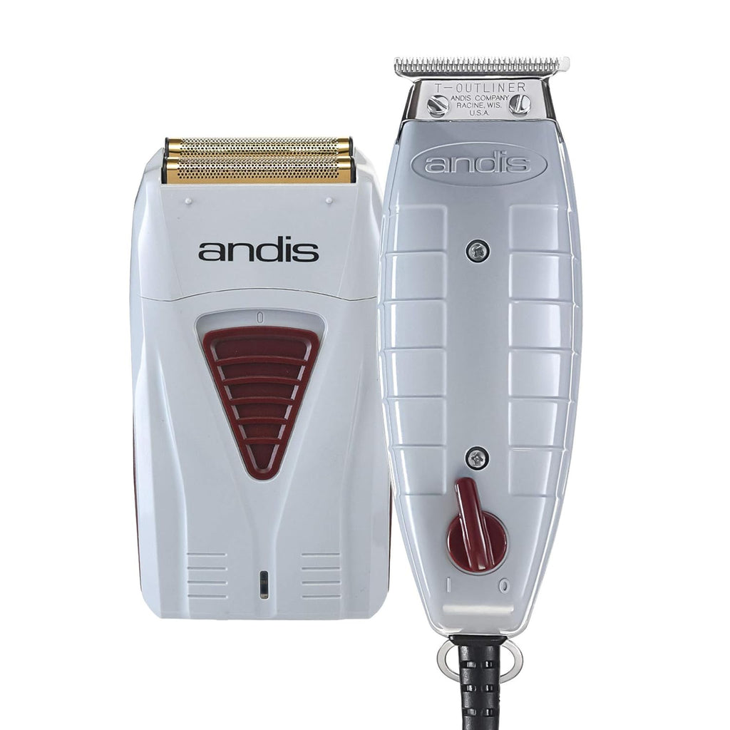 Andis Professional Finishing Combo T-Outliner Trimmer with T-Blade, Gray, Cordless Lithium Battery, Bundled with BeauWis Brush X141528