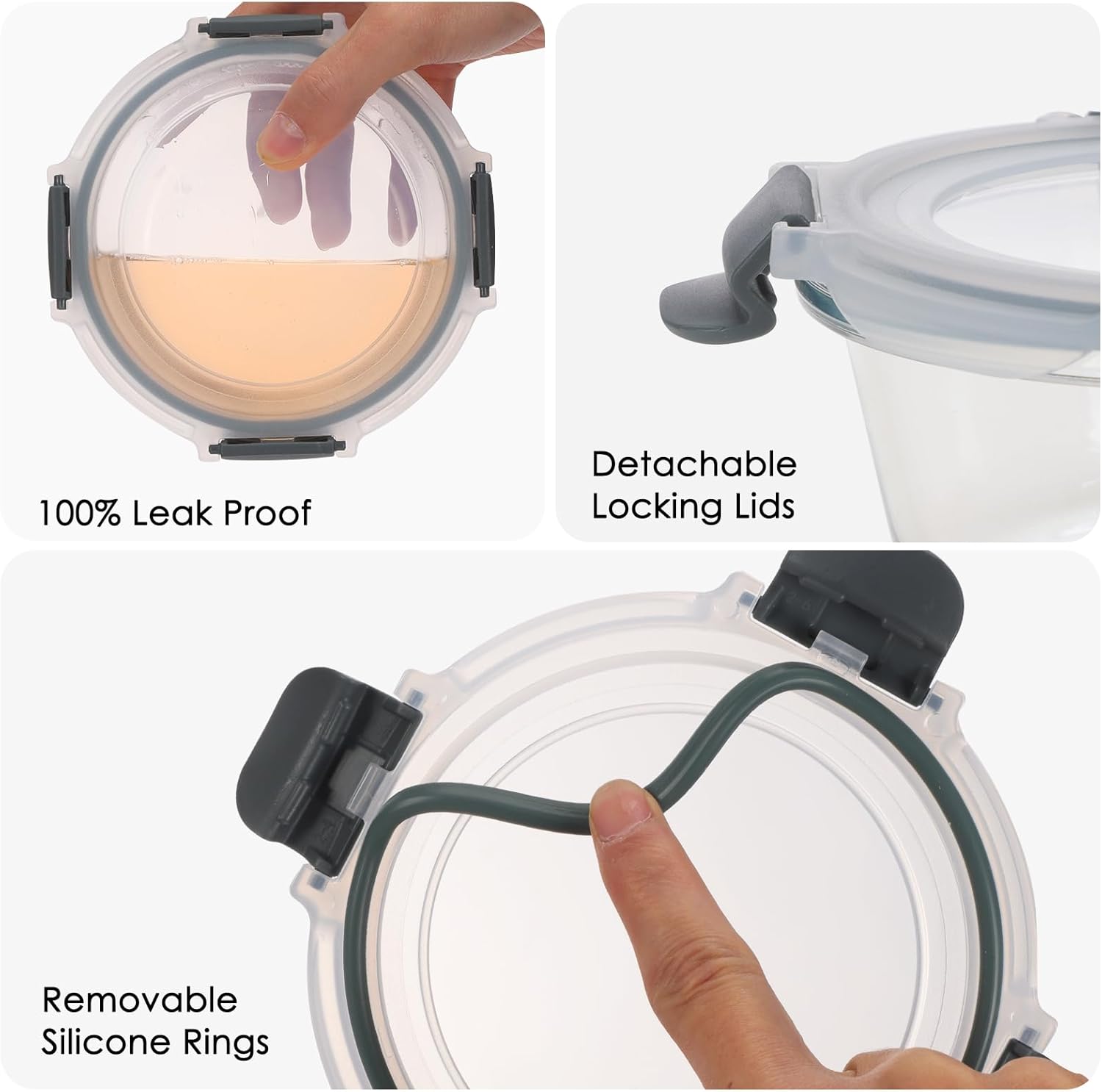 Moretoes Glass Food Storage Containers with Lids, 10-Pack, Gray Round Meal Prep, Airtight P686882