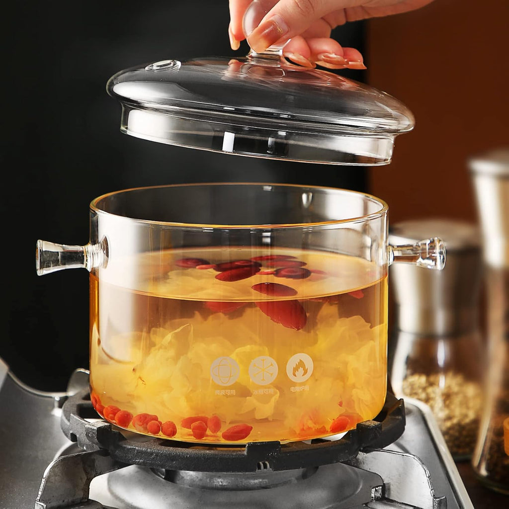 Glass Saucepan with Cover 1.5 Liter Heat Resistant Cookware k7