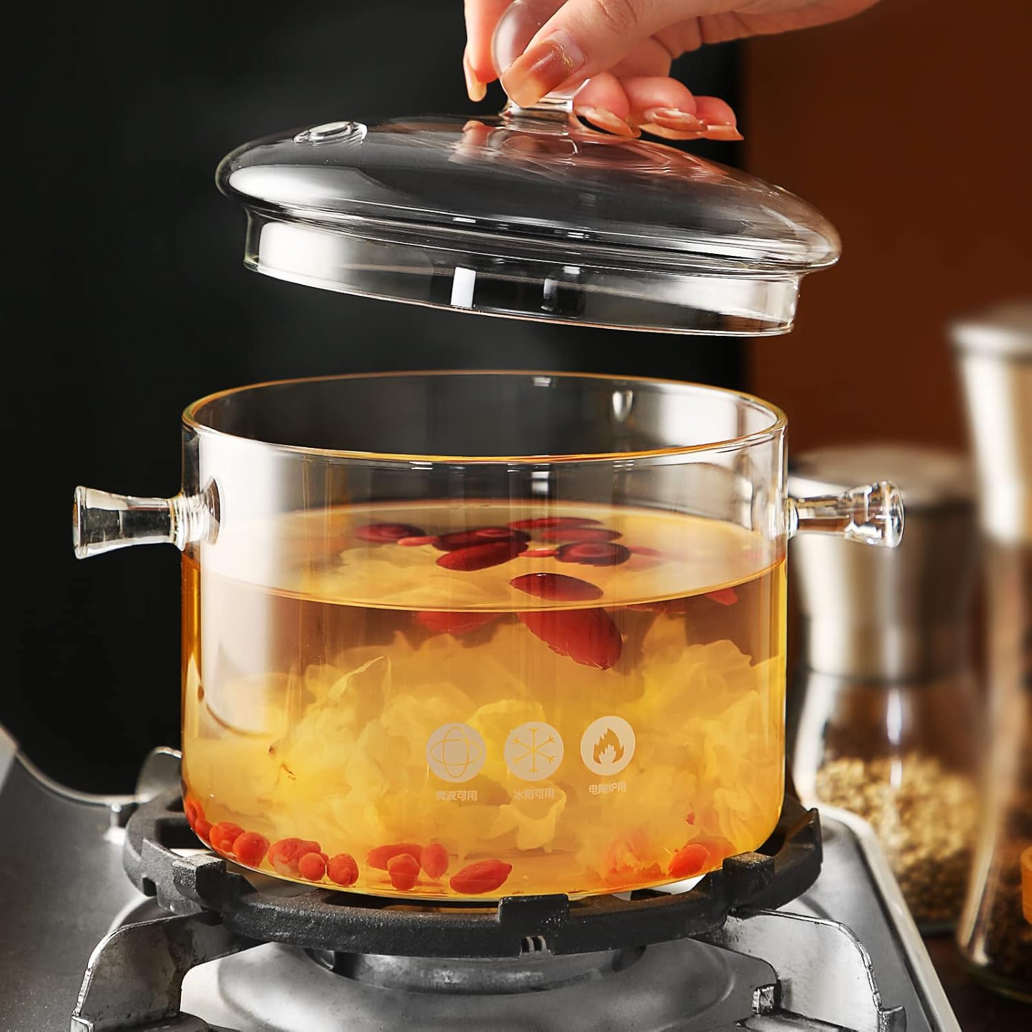 Glass Saucepan with Cover 1.5 Liter Heat Resistant Cookware k7