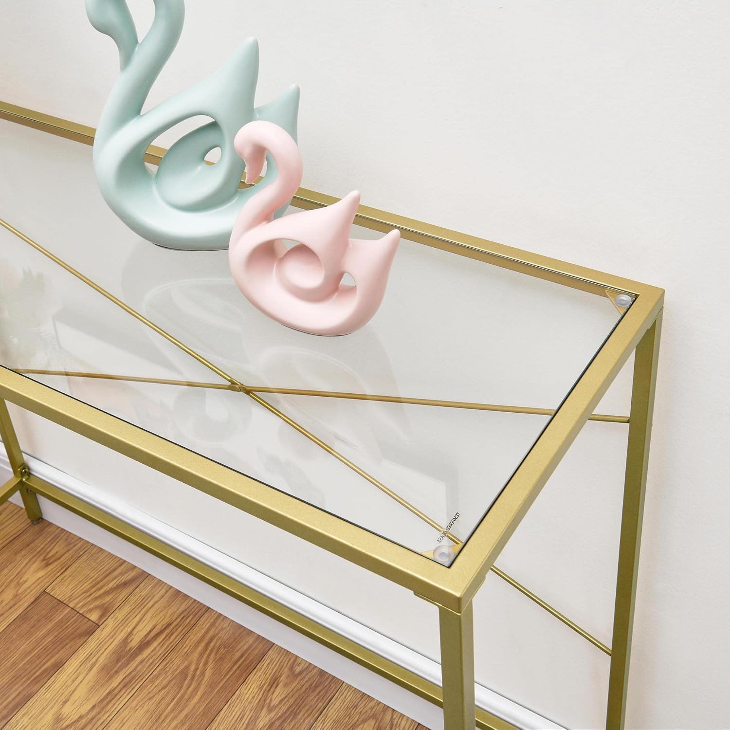 Golden Console Table 39.37" with Tempered Glass Top, Metal Frame, Gold F17720