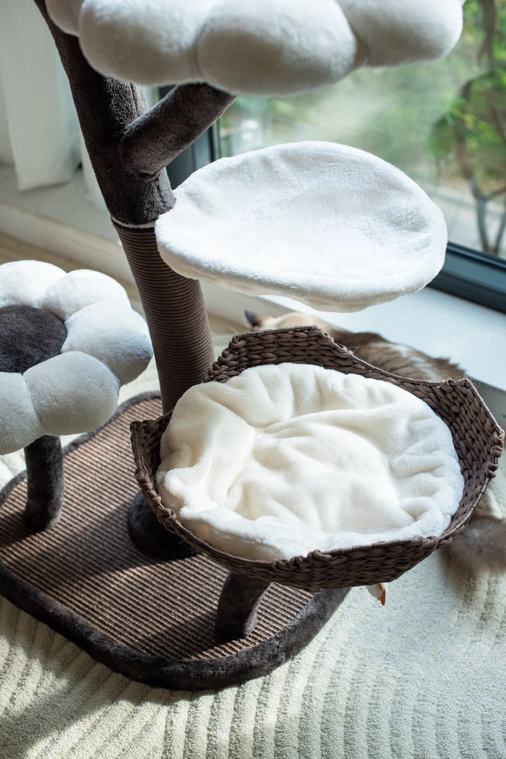 Catry 59" Natural Blossom Cat Tree 6-Level Cat Tower with Hammock T18613