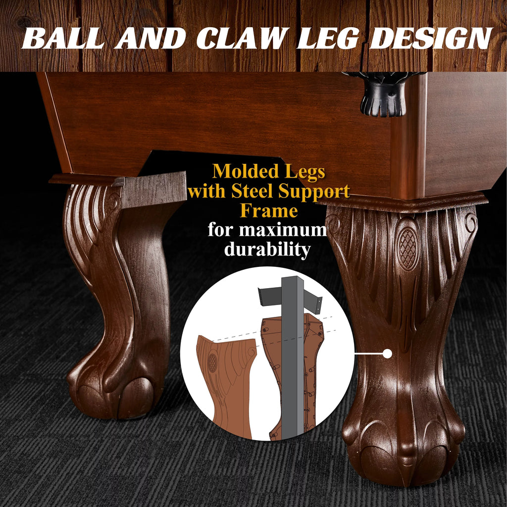 Barrington Billiards 90" Ball and Claw Leg Pool Table with Cue Rack D9928