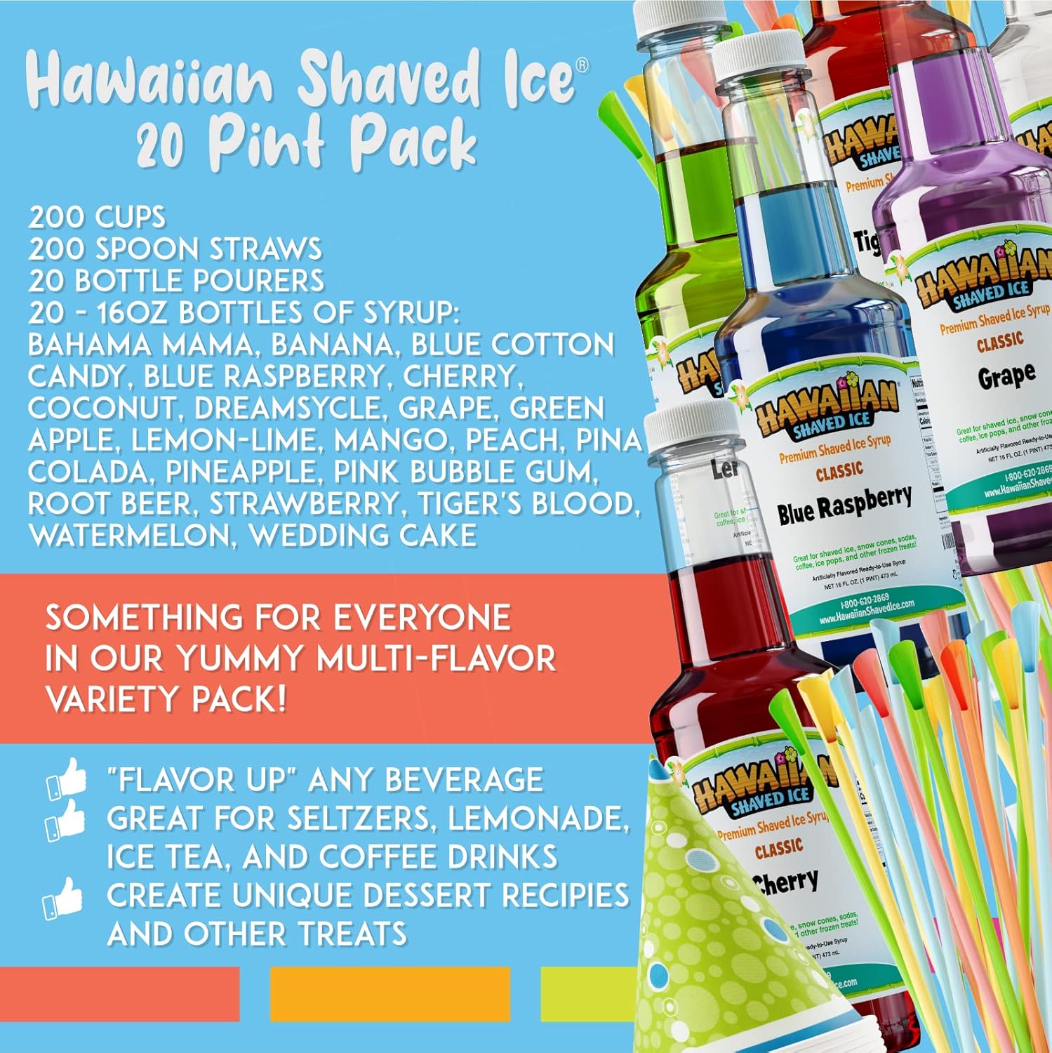 Hawaiian Shaved Ice 10 Flavor Syrups and Accessories Bundle W226187