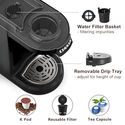 CHULUX Single Serve Coffee Maker for K Cup & Ground Coffee, Red G86426