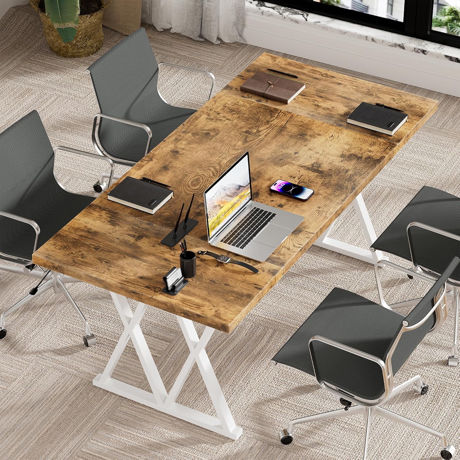 70.8" Home Office Computer Desk with X-Shaped Metal Legs B139350