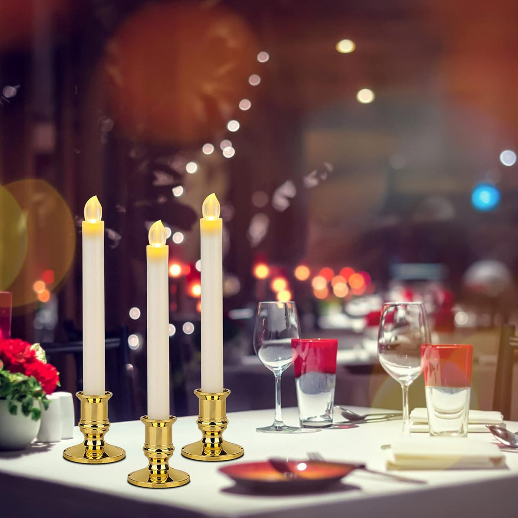 Flameless LED Taper Candles with Remote, Gold Holders, 12 Pack k7