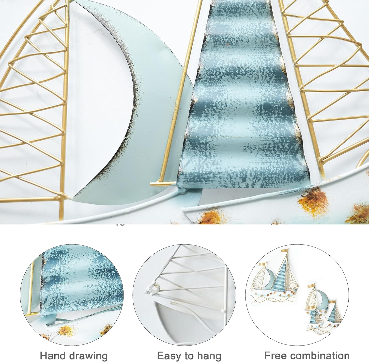 Blue Metal Sail Boat Wall Decor Set of 2 a7