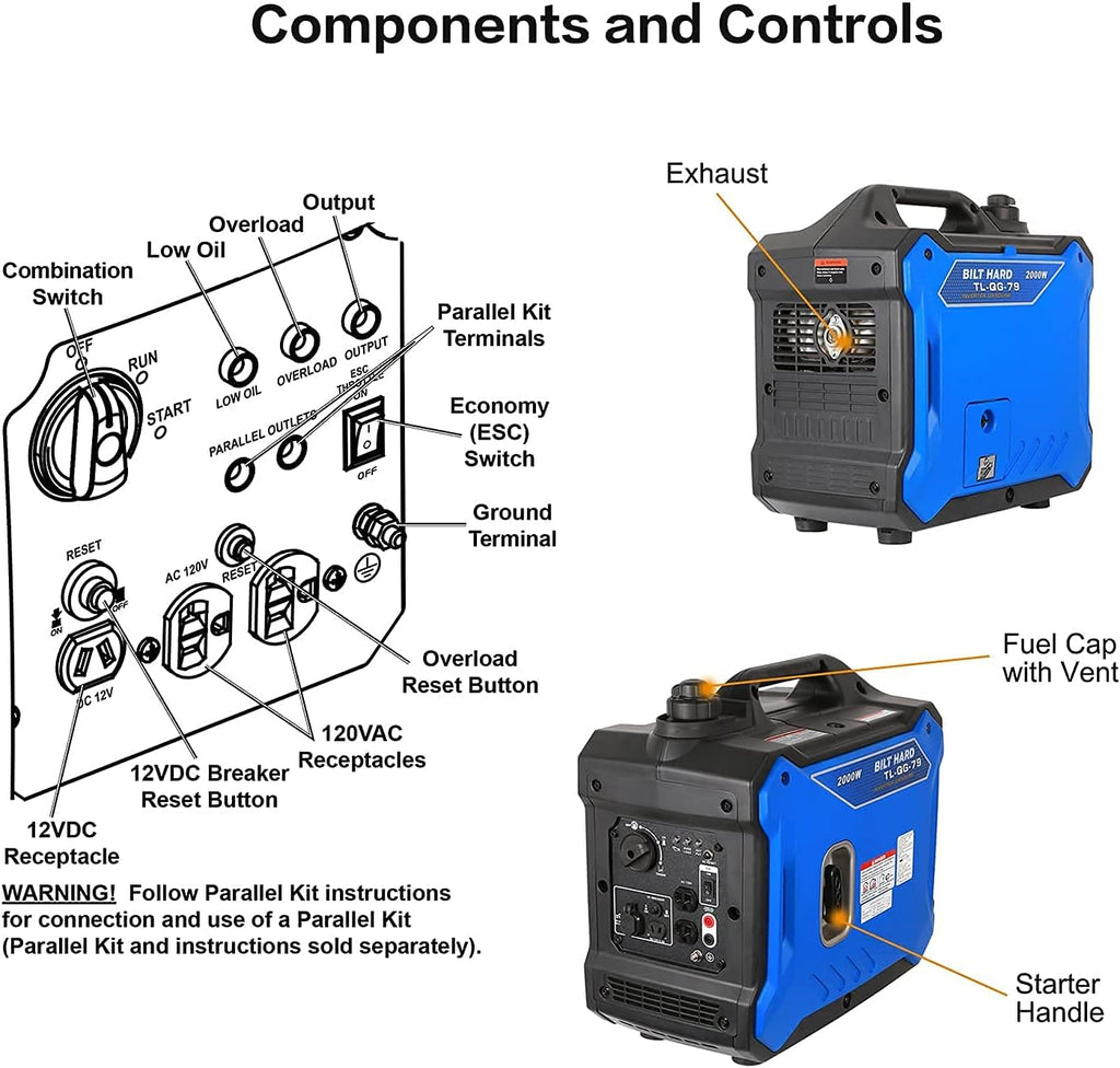 Portable Inverter Generator 2000 Watt Quiet Gas Powered for Camping Home Emergency a7
