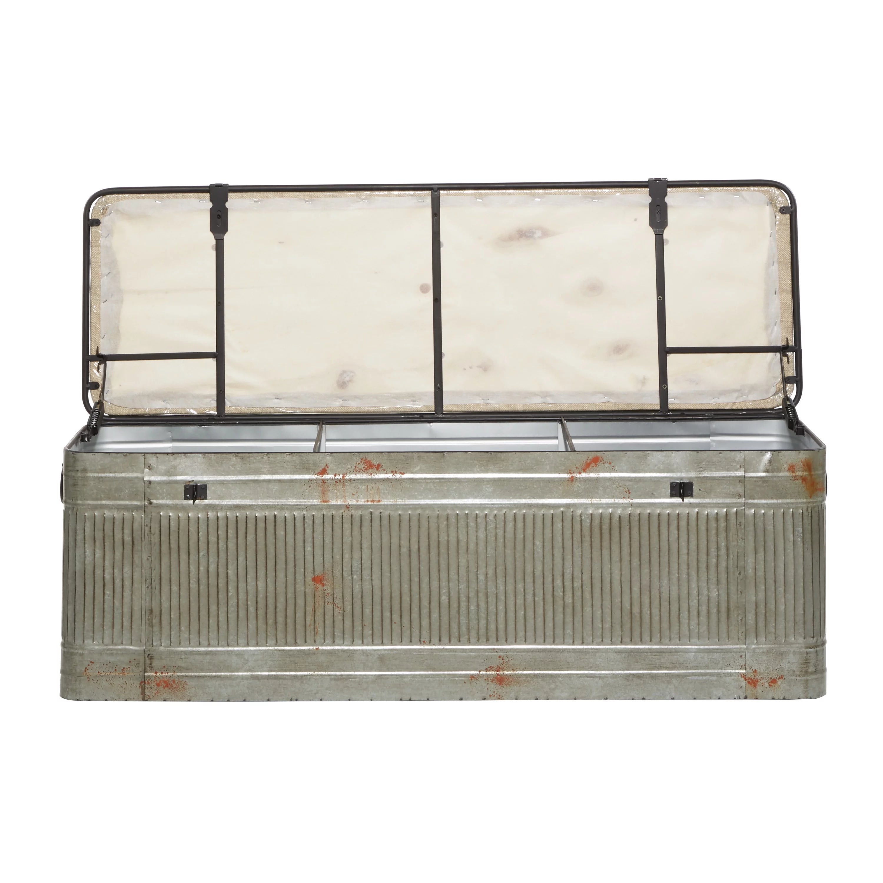 DecMode Metal Galvanized Storage Bench with Cream Burlap Top K1740