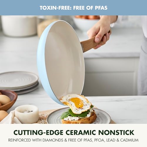 GreenPan Rio Essence Wood 10 Piece Cookware Set, Ceramic Nonstick, Blue Y813