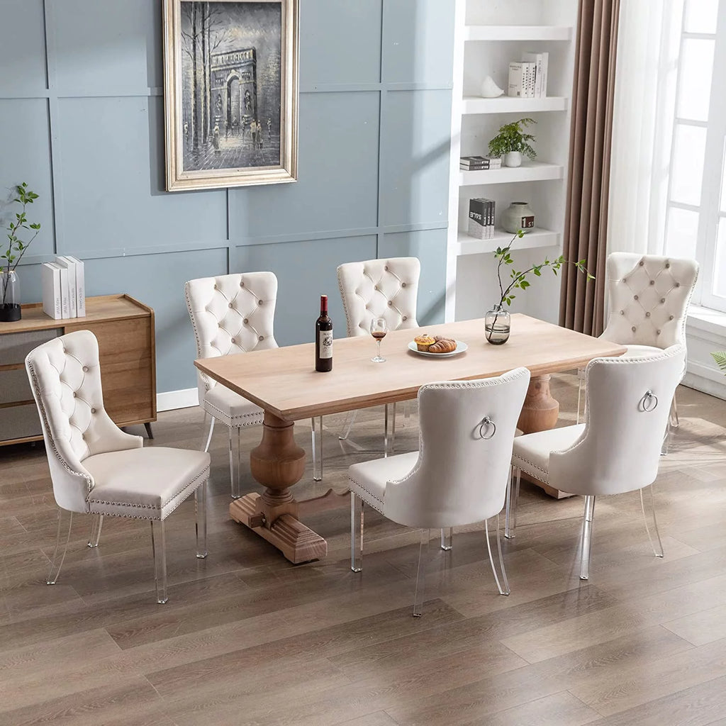 Nikki Collection Velvet Dining Chairs Set of 2, Beige F25306