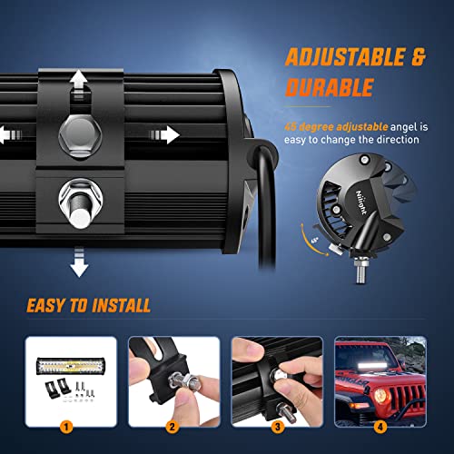 Nilight LED Light Bar 12 Inch 300W Spot Flood Combo 2 Pcs 4 inch 60W LED Pods Boat Driving Fog Lights with Off Road Wiring Harness- 3 Leads for Trucks Pickup Golf Cart SUV ATV UTV 4x4 Van Camper a7