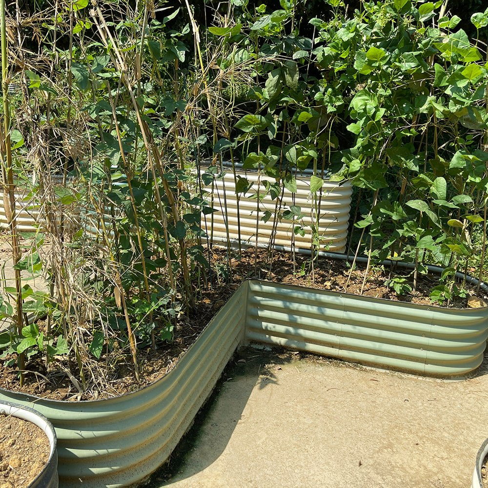 VEGEGA 17" Tall L-Shaped Modular Corrugated Metal Raised Garden Bed - Green C170843