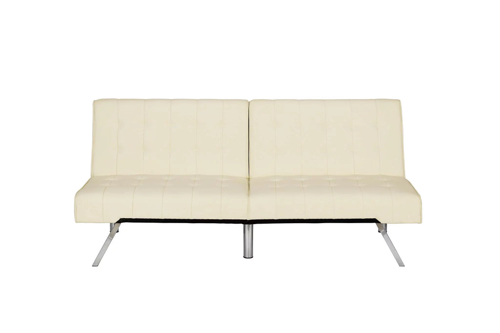 DHP Emily Sectional Futon Sofa Bed with Convertible Chaise, Vanilla Faux Leather R97216