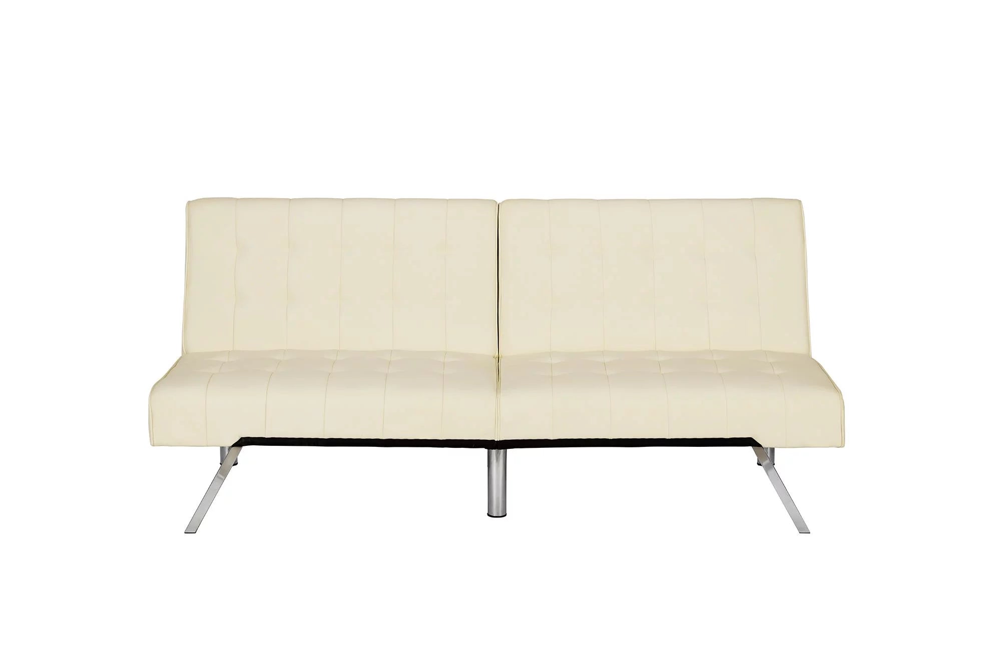 DHP Emily Sectional Futon Sofa Bed with Convertible Chaise, Vanilla Faux Leather R97216