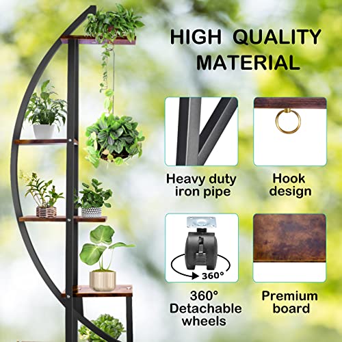 6 Tier Tall Metal Plant Stand with Hanging Loop Half Moon Ladder Shelf q7k