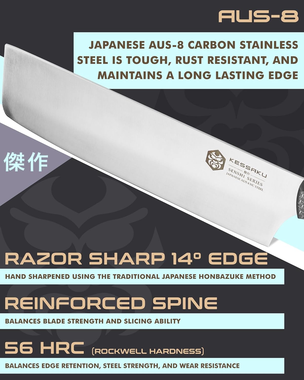 Senshi Series 8-Inch Nakiri Vegetable Cleaver Knife with G10 Handle M505