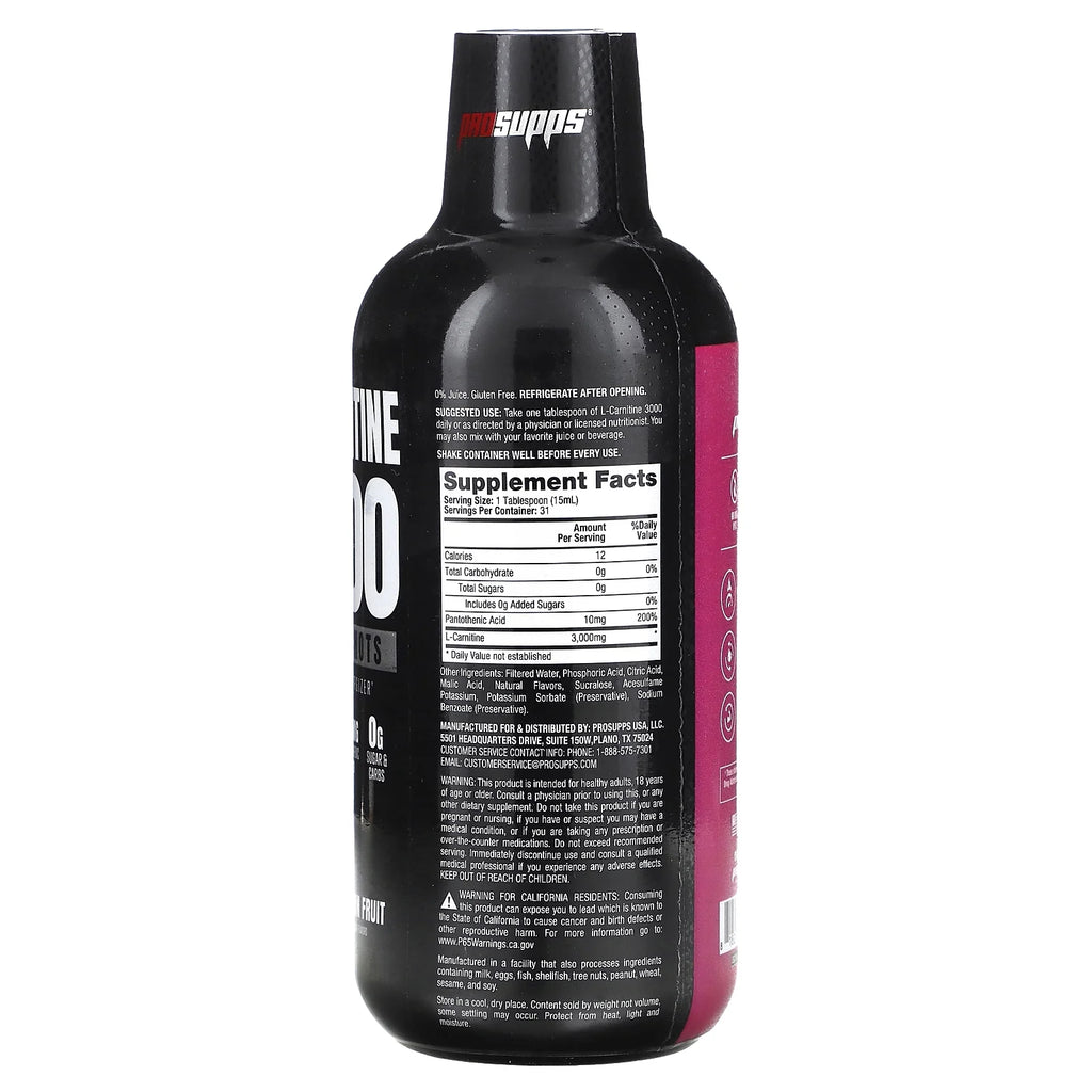ProSupps L-Carnitine 3000 Liquid Shots, Dragon Fruit, 16 fl oz H8588
