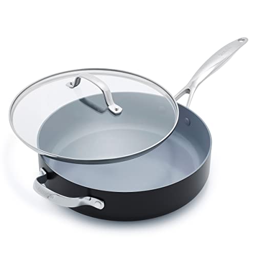GreenPan Valencia Pro Stainless Steel 5QT Saute Pan with Lid, Induction Mirrored Tri-Ply, Ceramic Nonstick PFAS-Free PFOA- Free Coating, Multi Clad Pan, Induction, Dishwasher Safe, Oven & Broiler Safe