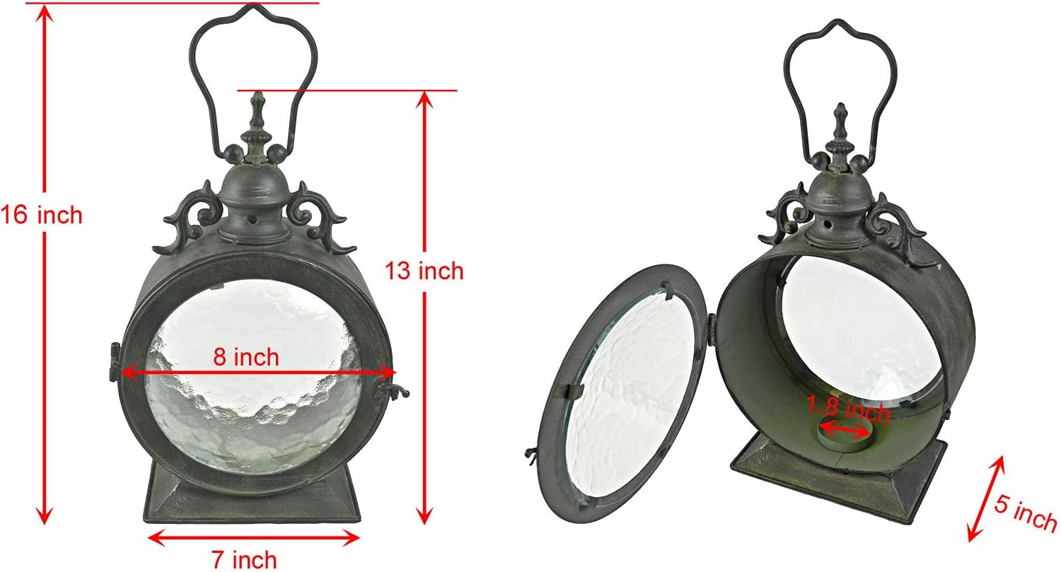Metal Round Hanging Candle Lantern with Curved Glass Insert k7p
